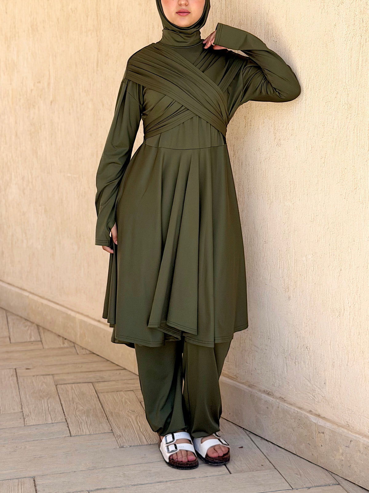 Modest Lycra Wrap Burkini (Army Green)