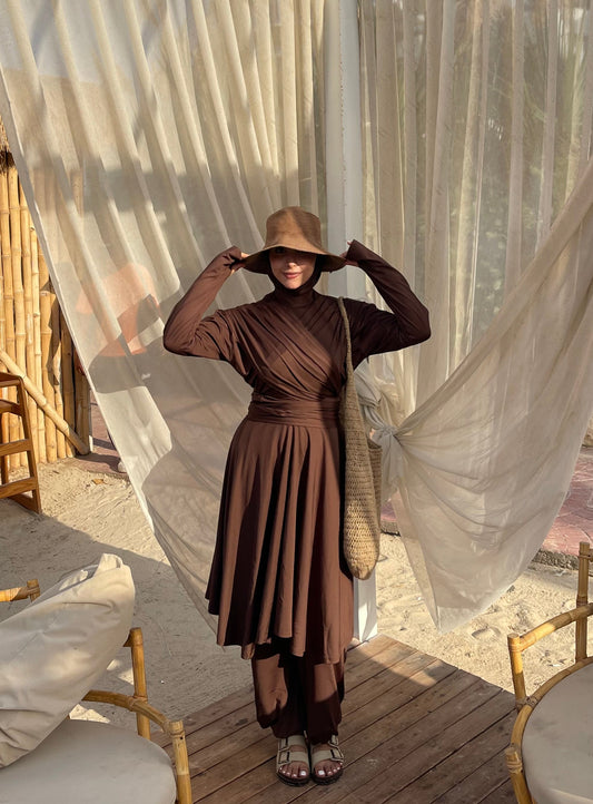 Modest Lycra Wrap Burkini (Brown)