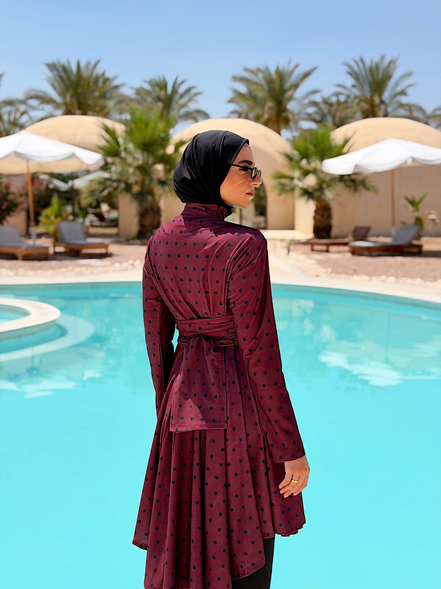 Burgundy Polka Dots Lycra Burkini