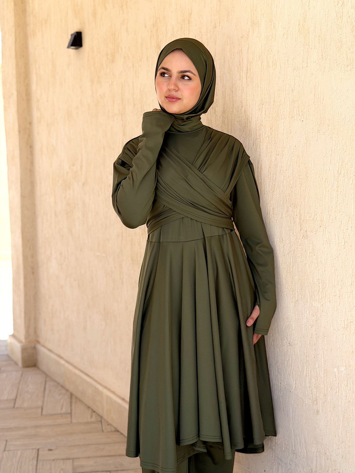 Modest Lycra Wrap Burkini (Army Green)