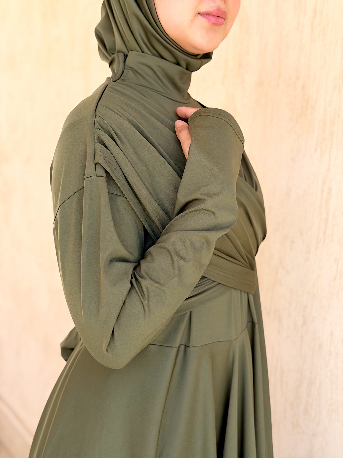 Modest Lycra Wrap Burkini (Army Green)
