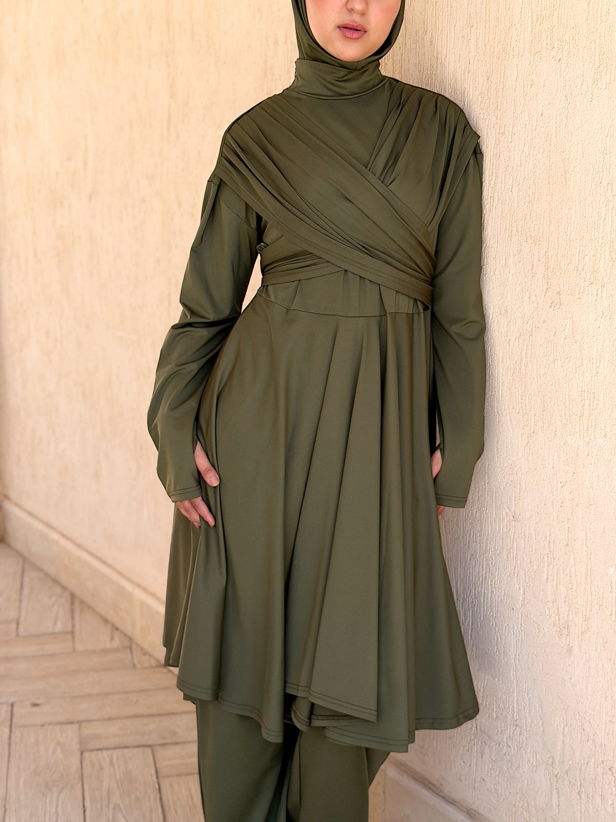 Modest Lycra Wrap Burkini (Army Green)