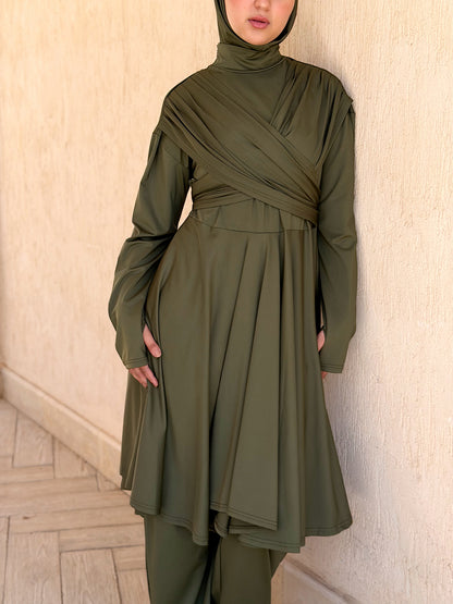 Modest Lycra Wrap Burkini (Army Green)