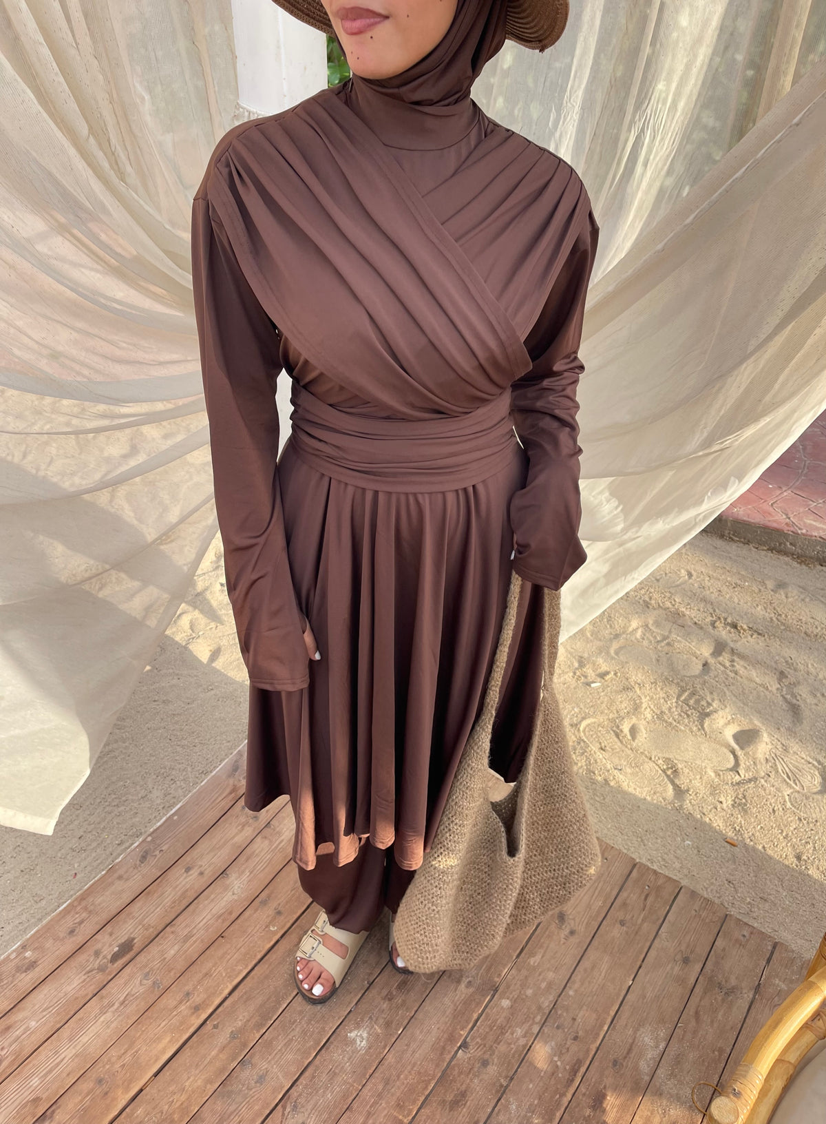 Modest Lycra Wrap Burkini (Brown)