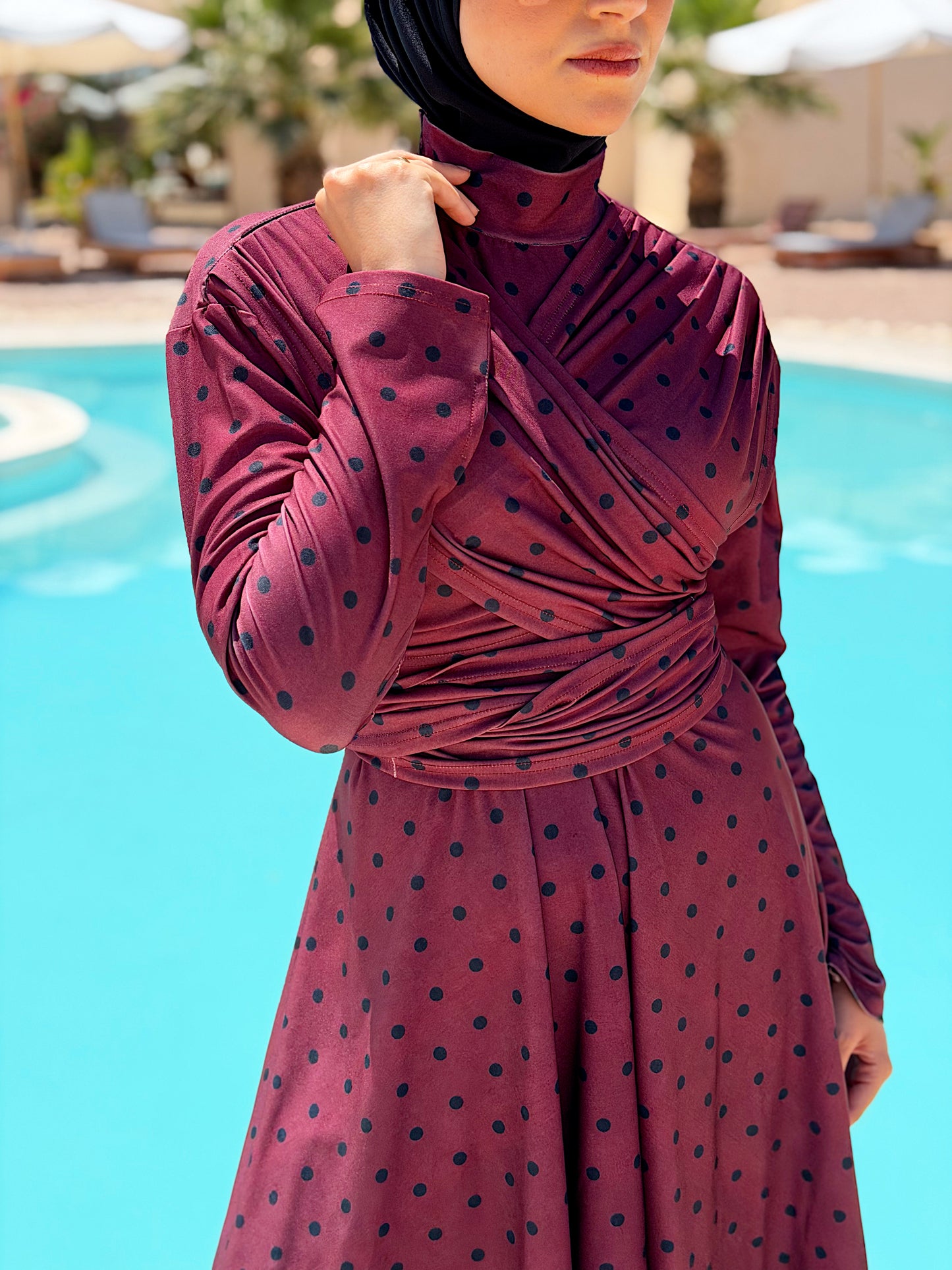Burgundy Polka Dots Lycra Burkini