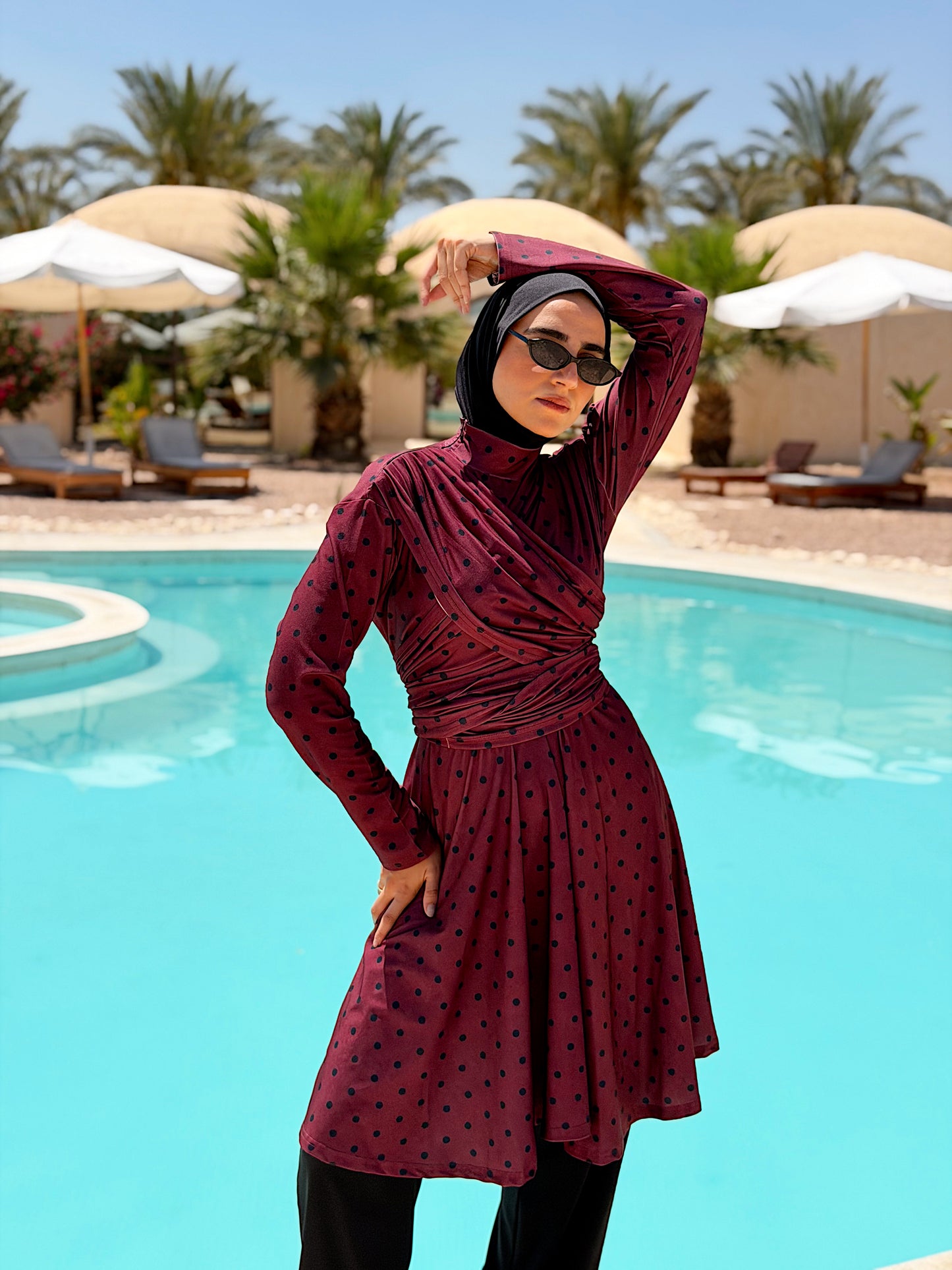 Burgundy Polka Dots Lycra Burkini
