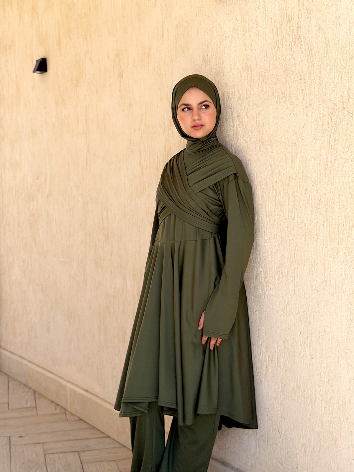 Modest Lycra Wrap Burkini (Army Green)