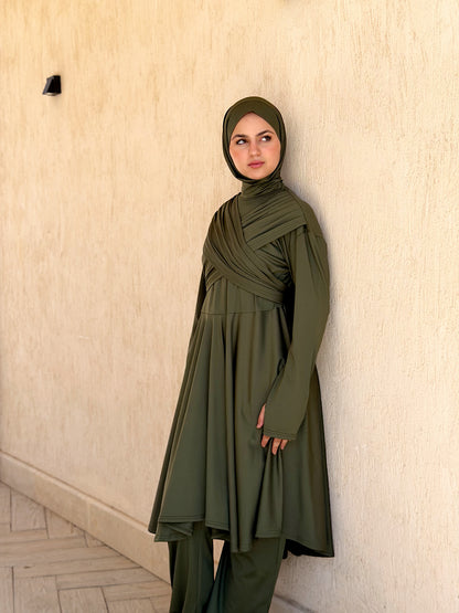 Modest Lycra Wrap Burkini (Army Green)