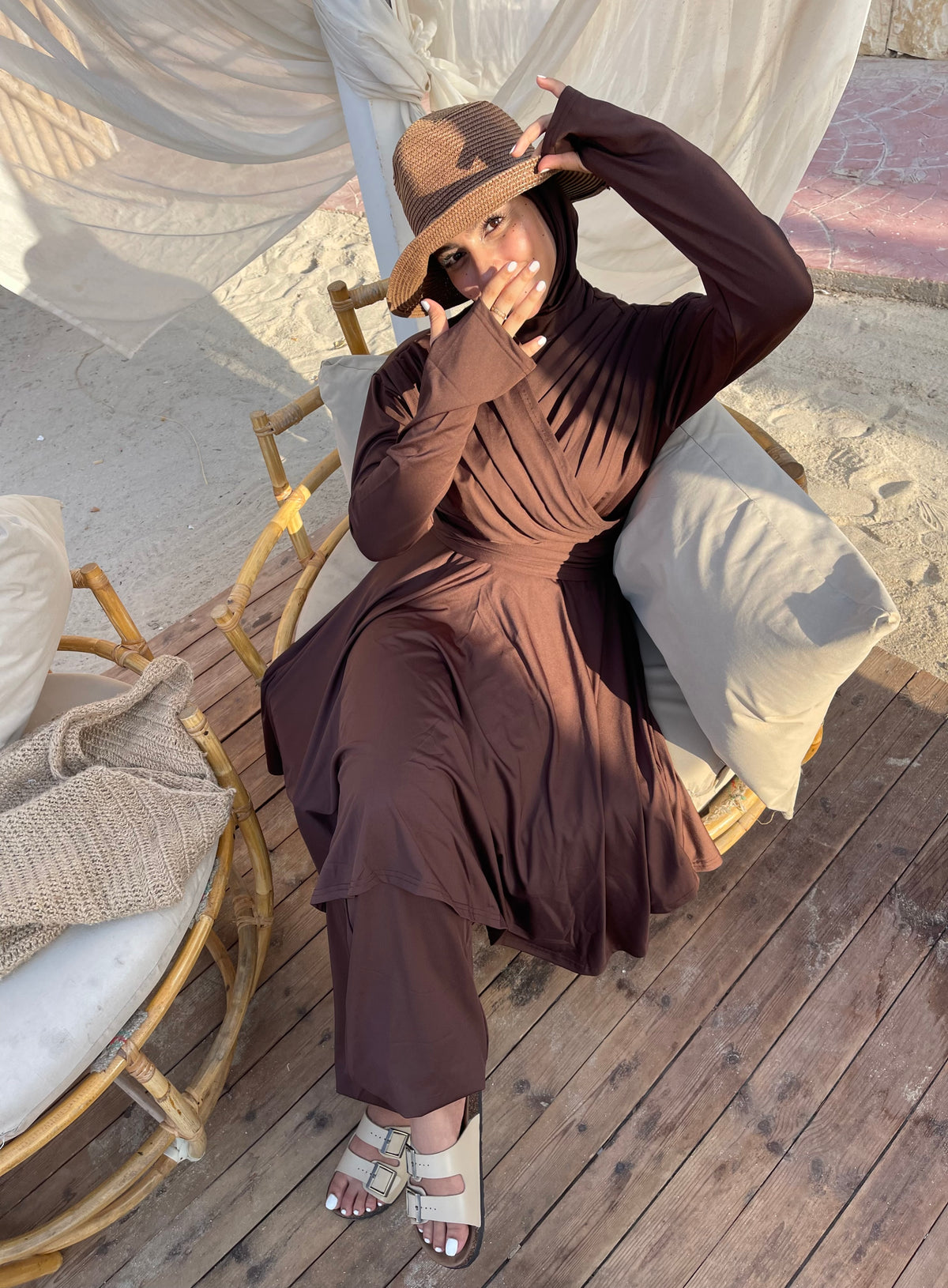 Modest Lycra Wrap Burkini (Brown)