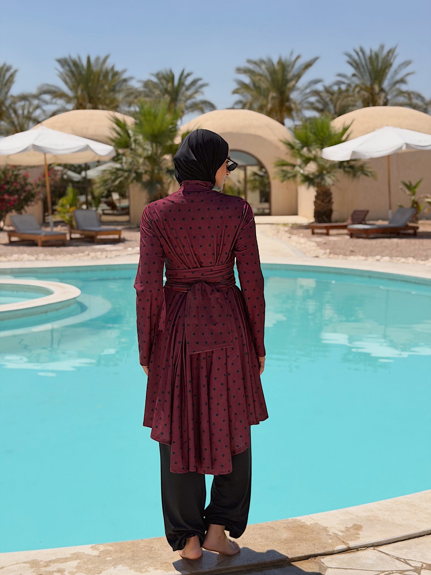Burgundy Polka Dots Lycra Burkini