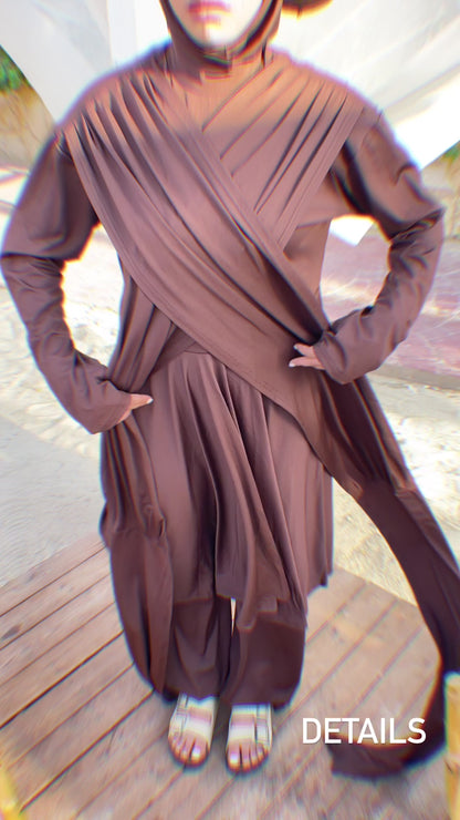 Modest Lycra Wrap Burkini (Brown)
