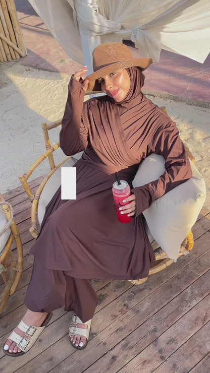 Modest Lycra Wrap Burkini (Brown)